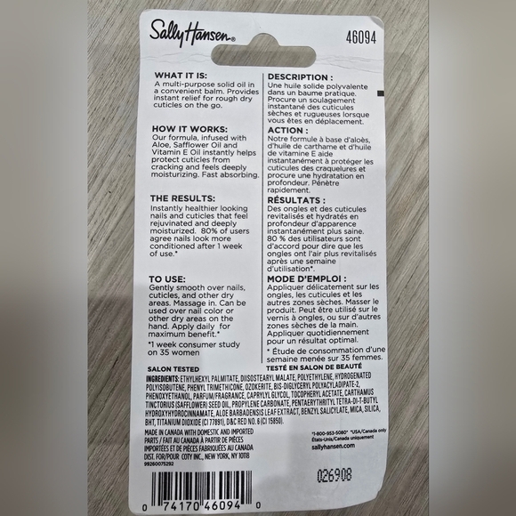 Sally Hansen Nail Rehab | Oil Cuticle Balm Infused w/ Sunflower, 0.21 Oz, New - Picture 2 of 2